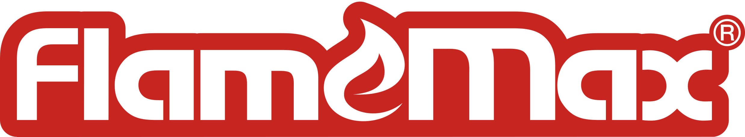 Brand logo with a bold white wordmark on a red background and a flame graphic between letters, conveying a fiery brand identity.